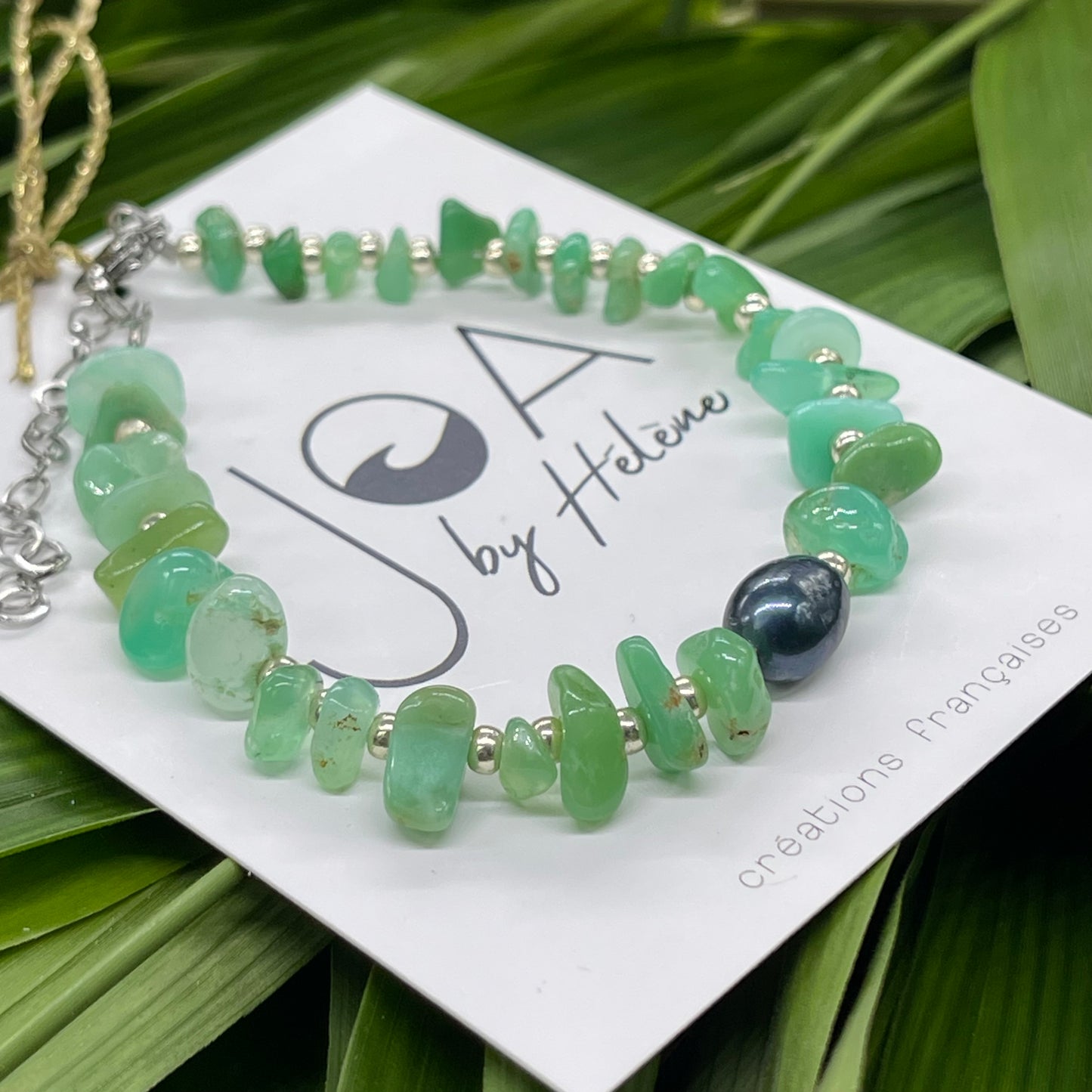 Bracelet Argenté, Chrysoprase et Perle d'Eau Douce