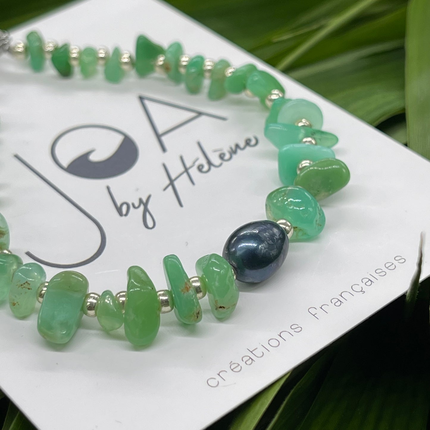 Bracelet Argenté, Chrysoprase et Perle d'Eau Douce