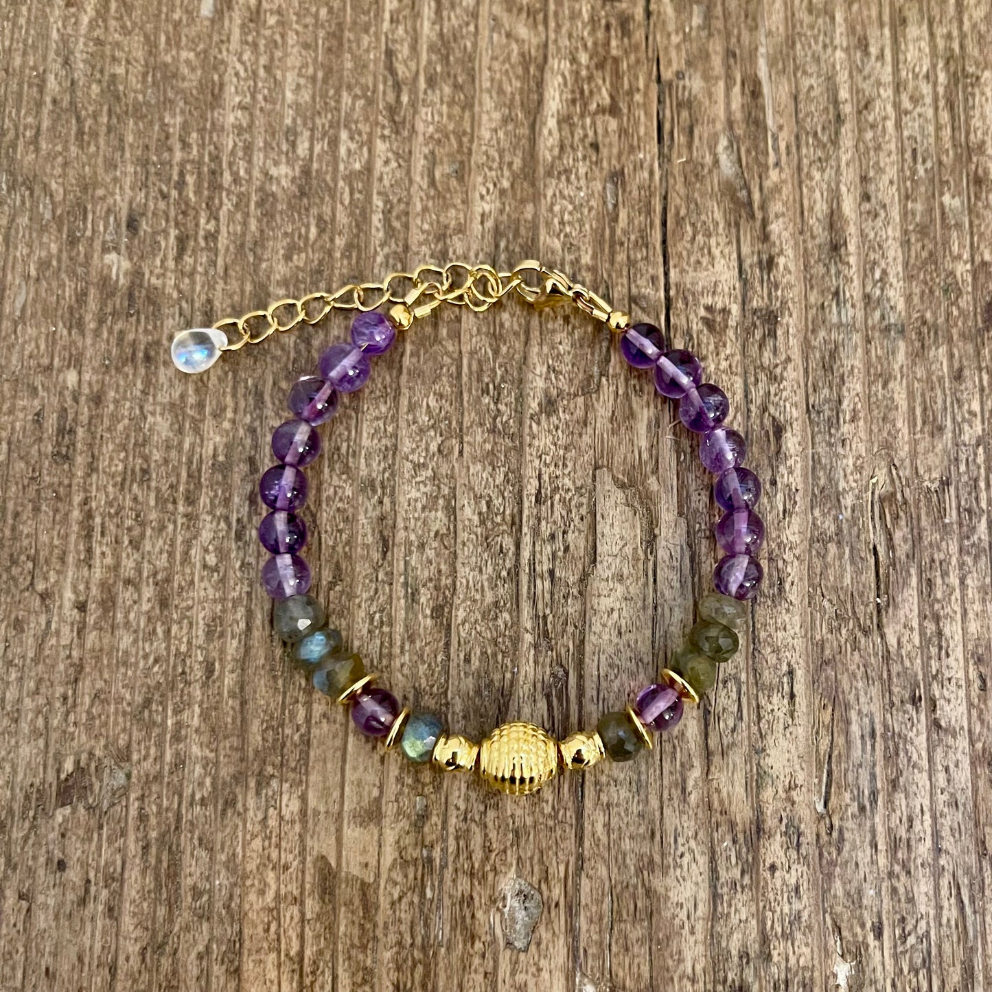 Bracelet Doré, Labradorite et Améthyste