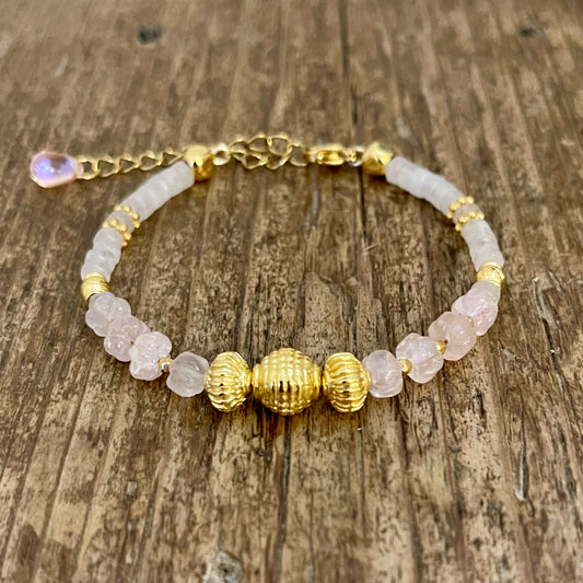 Bracelet Doré et Quartz Rose