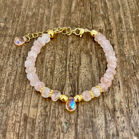 Bracelet Doré et Quartz Rose