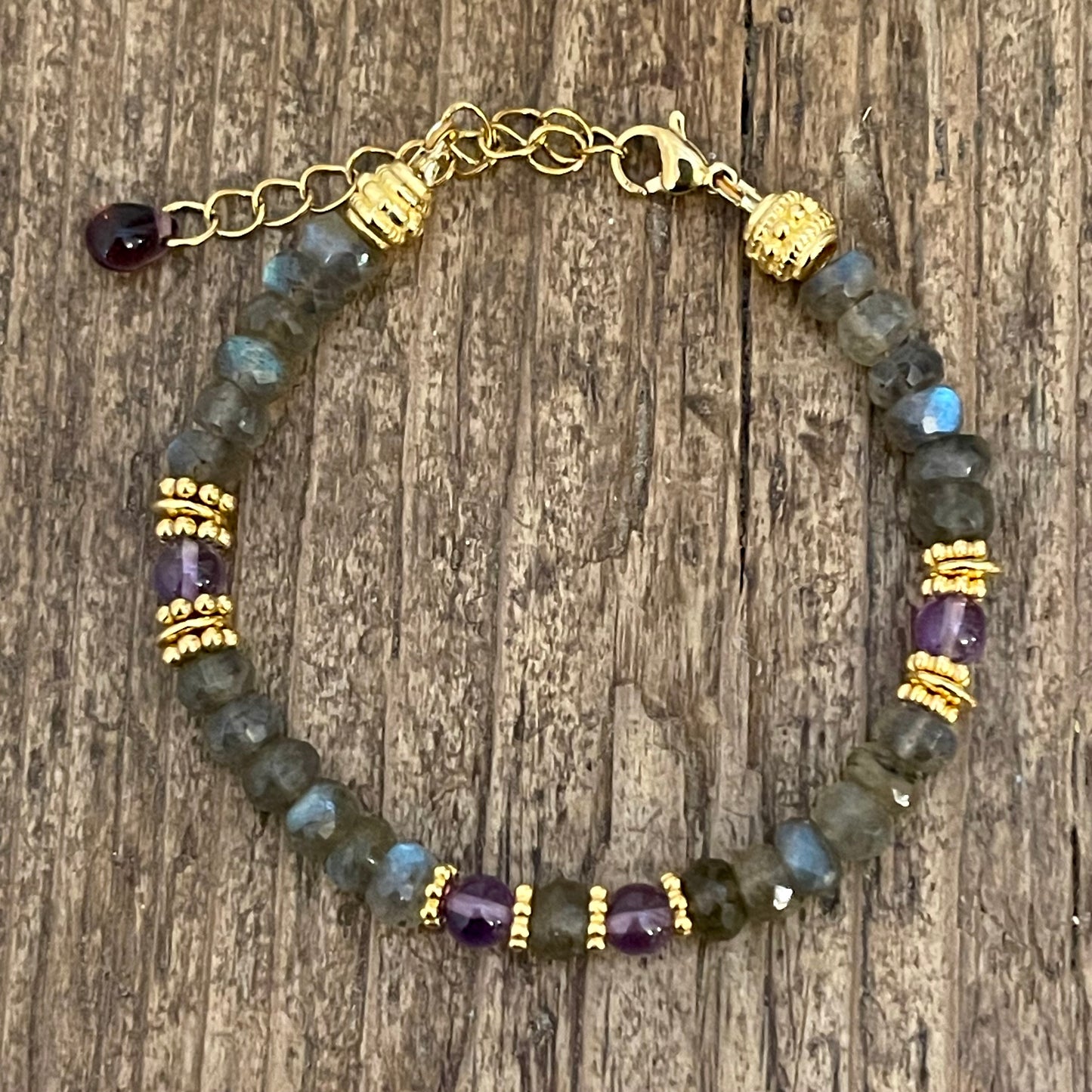 Bracelet Doré, Labradorite et Améthyste