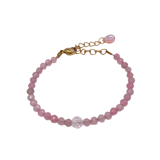 Bracelet Doré, Quartz Rose et Cristal de Roche