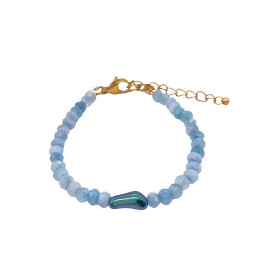 Bracelet Doré,  Aigue Marine et perle Nacrée