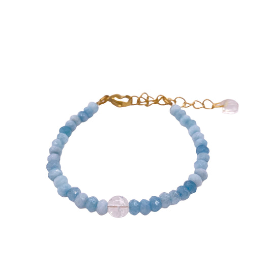 Bracelet Doré, Aigue Marine et Cristal de Roche