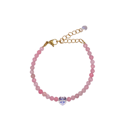 Bracelet Doré, Quartz Rose et coeur Pure Crystal